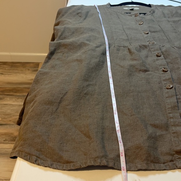 Flax Olive Green Long sleeved button up Linen Tunic Top Blouse Sz Medium - Picture 10 of 11